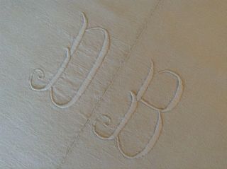 Antique French Monogram Sheet Db Linen Hand Sewn Lovely Cream Tone 79 " X 122 "