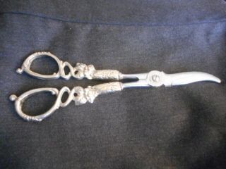 Antique Ornate Sterling Silver Repousse Grape Scissors Shears 7 1/4 "