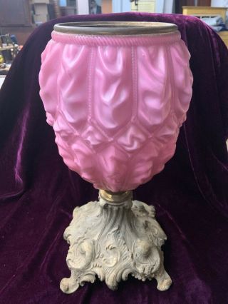 Antique Pink Satin Glass Fluid Oil Lamp Base