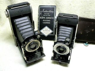 Two Antique Agfa Ansco Folding Bellows Film Camera - Plenax Pd16 & Viking