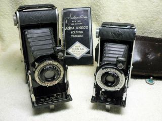 TWO Antique AGFA ANSCO Folding Bellows Film Camera - Plenax PD16 & Viking 5