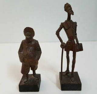 Don Quixote Sancho Panza Carved Wood Figurines Ouro Artesania Made In Spain Set