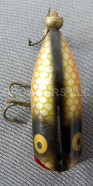 Vintage Fishing Bait Lure 2 " Heddon Tiny Lucky 13 Wood Paint Yellow Silver Spots