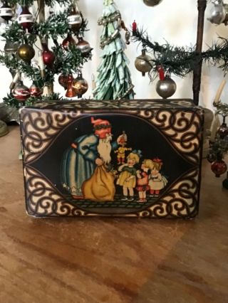 Antique Christmas Tin Santa With Children,  Presents And Punch