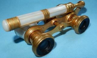 ANTIQUE French MOTHER OF PEARL & BRASS OPERA GLASSES BINOCULARS By IRIS PARIS 3