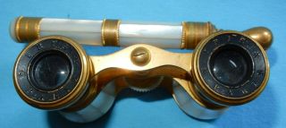 ANTIQUE French MOTHER OF PEARL & BRASS OPERA GLASSES BINOCULARS By IRIS PARIS 4