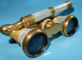 ANTIQUE French MOTHER OF PEARL & BRASS OPERA GLASSES BINOCULARS By IRIS PARIS 6