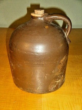 Antique Primitive Brown Stoneware One Gallon Whisky Jug Bin $35