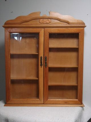 Vtg Wall Hanging / Table Top Curio Cabinet Shelf & Glass Doors Wood Display Case