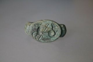 Ancient Interesting Roman Bronze Ring Hippocampus 1st - 4th Century Ad