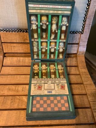 Antique Chesterfield Lucky Strike Cigarettes Ad Bisque Doll Punch Board Lottery