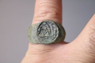 Ancient Interesting Roman Bronze Ring Alexander 1st - 4th century AD 5