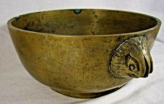 Antique Pre 1900 Bronze Chinese Bowl Signed Bird Claw Handle Singing Bowl