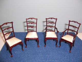 Set Of 4 Bespaq Dining Room Chairs,  Mahogany Finish Cream Colored Fabric Seats