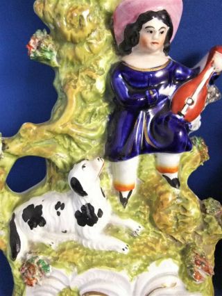ANTIQUE 19THC STAFFORDSHIRE POTTERY FIGURES - GIRLS & DOGS C1850 - MUSIC 2