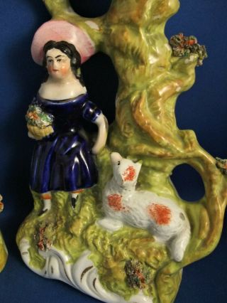 ANTIQUE 19THC STAFFORDSHIRE POTTERY FIGURES - GIRLS & DOGS C1850 - MUSIC 3