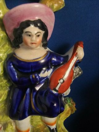 ANTIQUE 19THC STAFFORDSHIRE POTTERY FIGURES - GIRLS & DOGS C1850 - MUSIC 6