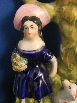ANTIQUE 19THC STAFFORDSHIRE POTTERY FIGURES - GIRLS & DOGS C1850 - MUSIC 7