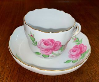 Antique Meissen Demitasse Cup And Saucer In Rose Pattern,  Marked,  Excl.  Cond.