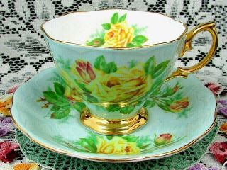 Royal Albert Yellow Tea Rose Light Blue Tea Cup And Saucer Teacup