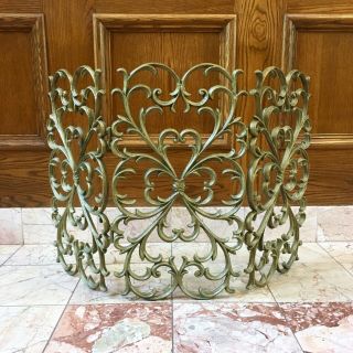 Vintage Ornate Folding Iron Brass French Rococo Baroque Fireplace Screen Gold 3