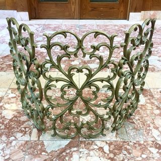 Vintage Ornate Folding Iron Brass French Rococo Baroque Fireplace Screen Gold 3 2