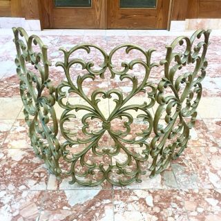 Vintage Ornate Folding Iron Brass French Rococo Baroque Fireplace Screen Gold 3 3