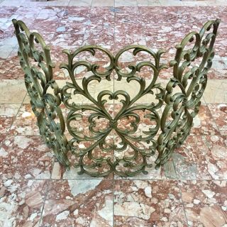Vintage Ornate Folding Iron Brass French Rococo Baroque Fireplace Screen Gold 3 4