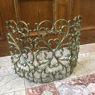 Vintage Ornate Folding Iron Brass French Rococo Baroque Fireplace Screen Gold 3 5