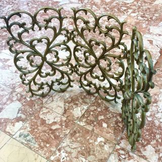 Vintage Ornate Folding Iron Brass French Rococo Baroque Fireplace Screen Gold 3 8