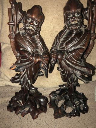 Carved Old Or Antique Chinese/japanese Wooden Figures Of Warrior Type