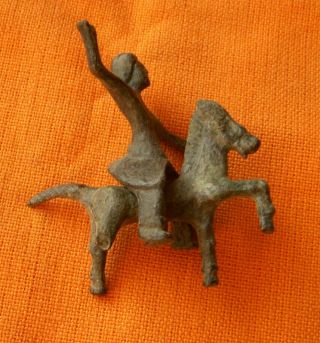 A266.  Celtic Style Bronze Horse And Rider Figurine.