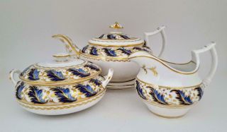 Fine Antique Derby Rococo Design Teapot & Stand Milk Jug & Sugar Bowl Set C1815