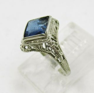 Antique 10k White Gold Filigree Baby Ring 0.  9 Grams Sz 2 3/4 In Old Jewelers Box