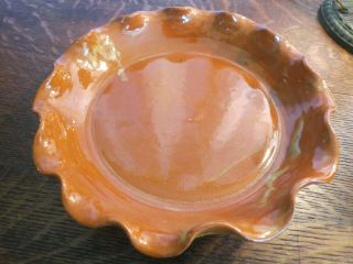 Joe Owen Ruffled Pie Plate/dish Antique Nc Pottery Seagrove Orange Glaze 10.  5 "