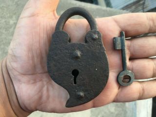 Early 18 C Iron Fish Shape Trick/puzzle Padlock Lock With Key Smaller