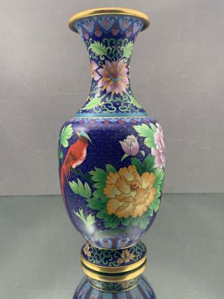Large Antique Chinese Cloisonne Vase - 12 " Birds & Flowers