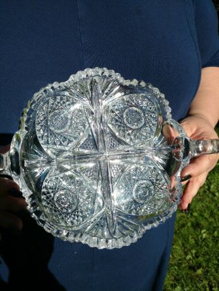 Antique Crystal Dish American Brilliant Period Cut Glass Abp Candy Nut Divided
