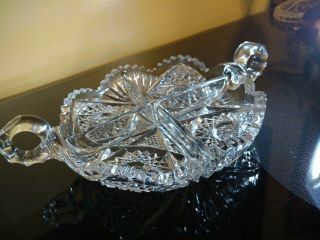 ANTIQUE CRYSTAL DISH AMERICAN BRILLIANT PERIOD CUT GLASS ABP CANDY NUT DIVIDED 2
