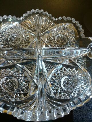 ANTIQUE CRYSTAL DISH AMERICAN BRILLIANT PERIOD CUT GLASS ABP CANDY NUT DIVIDED 4