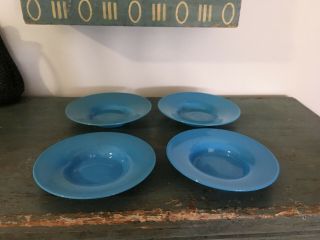 Set Of 4 French Antique Blue Opaline Plates Bowls
