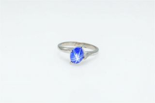 Antique 1960s 1.  50ct Blue Star Sapphire 10k White Gold Ring