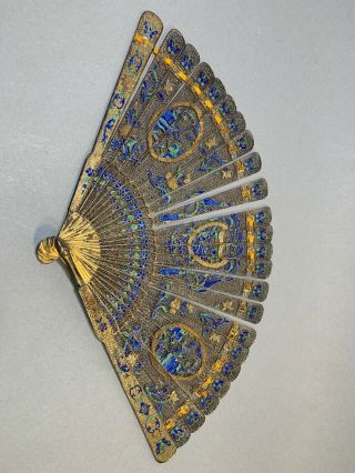 Early 19th C.  Century Chinese Silver Filigree & Enamel Quality Fan