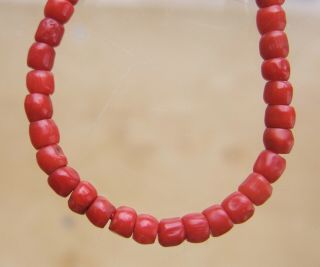 Gorgeous Antique Real Carved Deep Red Coral Bead Necklace 13g