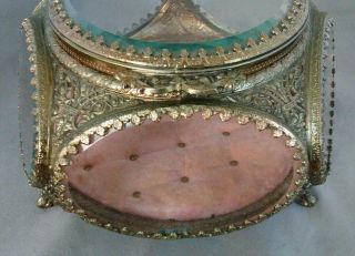 Antique Ornate French Ormolu Jewelry Casket Box Beveled Glass All 2