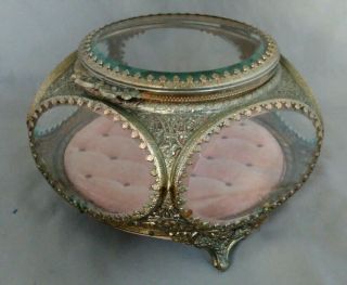 Antique Ornate French Ormolu Jewelry Casket Box Beveled Glass All 4