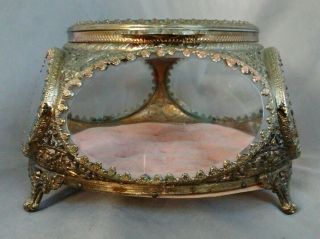Antique Ornate French Ormolu Jewelry Casket Box Beveled Glass All 5