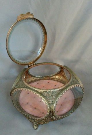 Antique Ornate French Ormolu Jewelry Casket Box Beveled Glass All 6