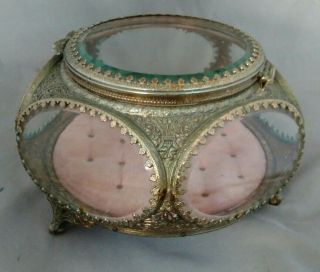 Antique Ornate French Ormolu Jewelry Casket Box Beveled Glass All 7