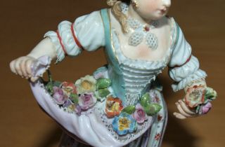 Delightul Antique Meissen Porcelain Girl Figure with Flowers in Her Apron,  No.  9 5
